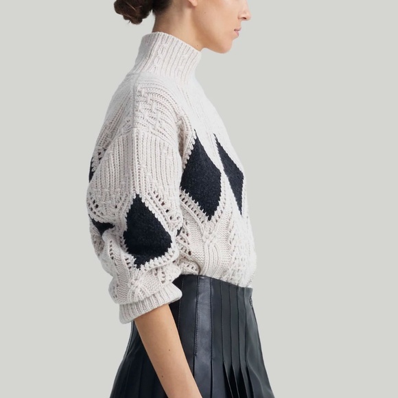 NWT Altuzarra Grady Ribbed Cable-Knit Wool Sweater Ivory/Black Pattern Quiet Lux - Picture 5 of 12